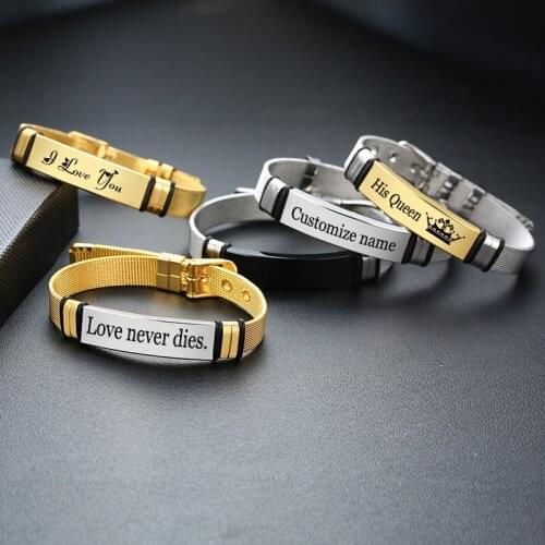 DIY Customized Name Letter Mesh Bracelet Sliver Rose Gold Black Color Charms Bangle For Women Men Jewelry