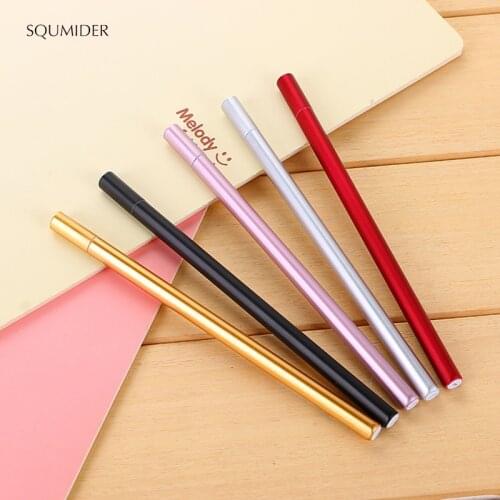 SQUMIDER 5 PCS Creative 0.5mm Black Red Ink Mental Gel Pen Cute Kawaii Pens for Kids Gift Office School Supplies