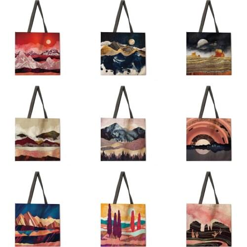 Shanchuan Heze Printed Tote Bag Linen Fabric Bag Casual Folding Shopping Bag Outdoor Beach Bag Daily Handbag