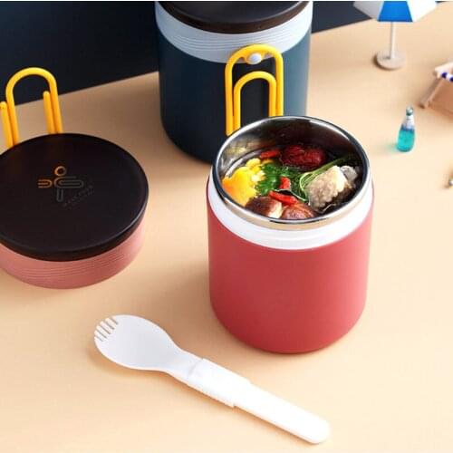 450ml Food Thermal Jar Insulated Soup Thermos Containers Stainless Steel Lunch Box Drinking Cup With Spoon For School Student U2