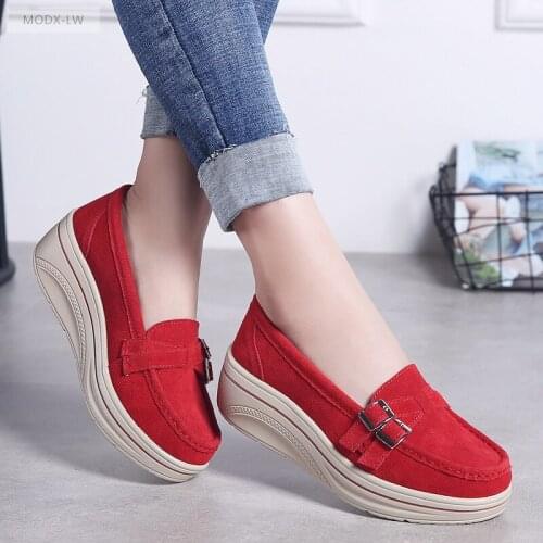 Womens fashion all-match shoes Platform sneakers Genuine leather casual one-foot Ladies crawling shoes Wedge heel moccasins