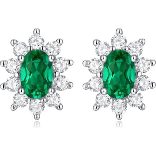 Solid 925 Sterling Silver Created Green Emerald Stud Earrings for Women & Girls Fine Jewelry Wedding Engagement Gift