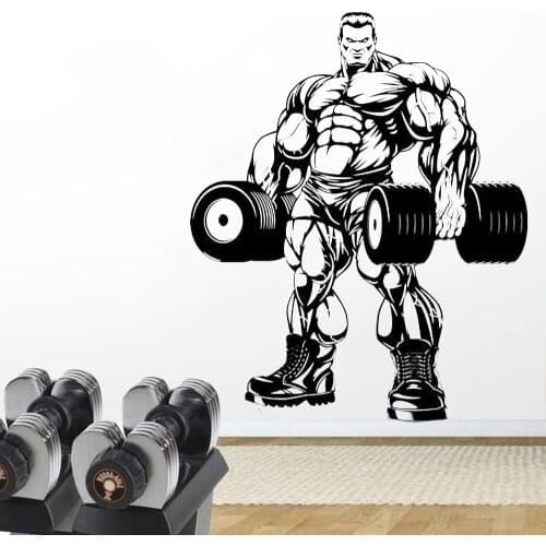 Weights fitness wall decal muscles bodybuilding wall sticker vinyl fitness club wall decor removable art mural HJ1310