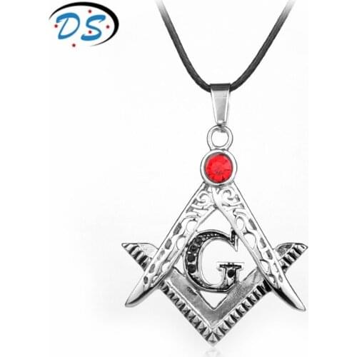 Vintage Alloy Necklace Mason Freemasonry Masonic Male Punk Jewelry Leather Cord Charms Pendant Rhinestone Necklace Collier