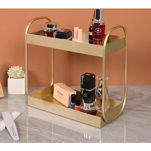 Iron Art Makeup Organizer Double-Layer Makeup Cosmetic Storage Rack Desktop Perfume/Lipstick/Nail Polish/Jewelry Display Stand
