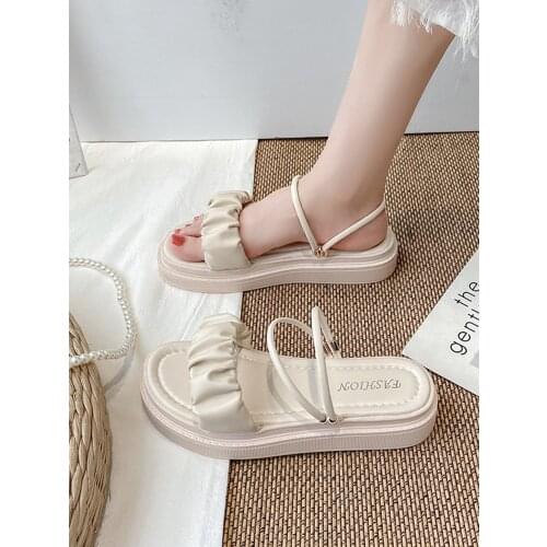 Womens Sandals 2021 New Summer Flat All-Match Fairy Style Two-Way Sandals Student Outer Wear Roman Shoes goth kawaii shoes