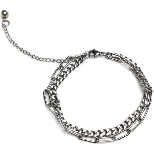 POTCET Womens Stainless Steel Titanium Steel Double Bracelet Geometric Fashion Retro Hip Hop Personality Party Jewelry