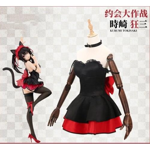 Anime Date A Live Tokisaki Kurumi Black Cat Suit Dress Lovely Uniform Cosplay Costume For Women 2019 NEW Arrival