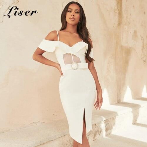Liser 2021 New Summer Women Dress Strapless Sashes White Bandage Dress Sexy Bodycon Elegant Club Celebrity Party Dresses Vestido