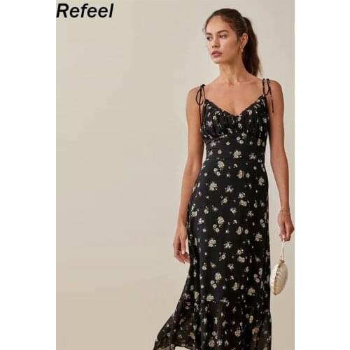 Vintage palace style summer dress floral print spaghetti strap A-line v neck long midi dress holiday female vestidos