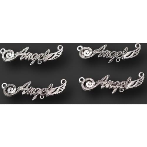 10pcs Silver Plated Angel Wings Retro Necklace Bracelet Connectors DIY Charms For Making Jewelry Supplies 43*13mm A2306