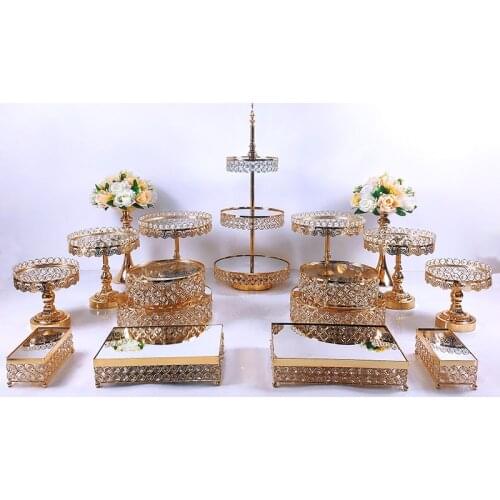 17pcs Crystal Metal Cake Stand Set Acrylic Mirror Cupcake Decorations Dessert Pedestal Wedding Party Display Tray