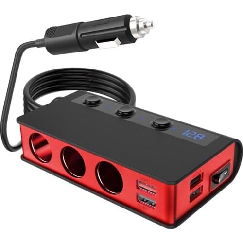 180W Car Cigarette Lighter Splitter 4 USB Port+3 Car Cigar Lighter Socket Car Charger With Voltmeter
