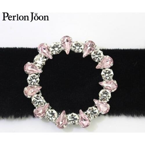 2pcs 4cm(inner 2.7cm) Exquisite round pink crystal rhineston high quality buckle wedding ribbon silver crystal shoes buckel KT08