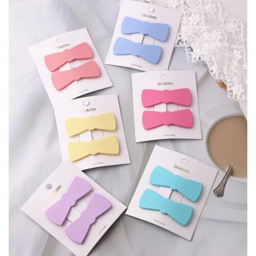 2Pcs/lot New Lovely Heart Type Bow Color Girls Hairpins Hair Clip Kids Headwear Children Accessories Baby BB Clips