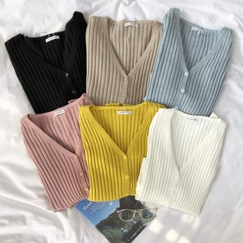 2020 Women Cardigans Sweater V neck Solid Loose Single Breasted Casual Knitted Cardigan Outwear Spring Short Knit Tops