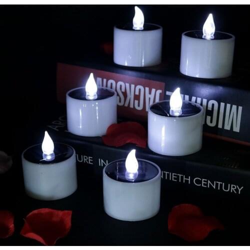6 pcs Outdoor Solar Candles White Lights Lemon Hour Outdoor LED Tea Lights with Romantic Atmosphere Solar Energy Candle Lamp