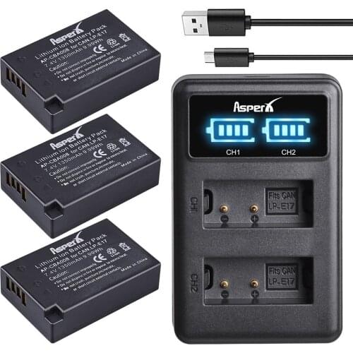 3Pcs LP-E17 LPE17 LP E17 Rechargeable Battery+ LED Dual Charger for Canon EOS Rebel T6i 750D T6s 200D 760D M3 800D 8000D X8i