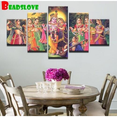 Diamond Painting Full Square Round Drill India Myth Lord Krishna Multi-Picture Modern 5 Piece Diamond Embroidery