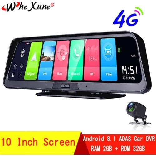WHEXUNE 10" Car Mirror Android 8.1 dvr Dash Camera FHD 1080P dual camera wifi GPS Navigation ADAS Remote car video surveillance