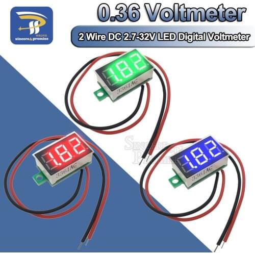 0.36" Digital Voltmeter Head DC 2.7-32V 2 Wires Red 0.36 inch LED Display Panel Voltage Meter 5V 9V 12V 24V Car Adjustable Volt