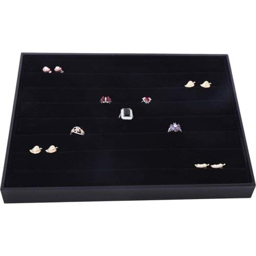 Velvet 7 Slots Display Stand Case Box Earring Organizer Jewelry Tray Cufflink Storage Showcase Ring Holder Organizer-Black