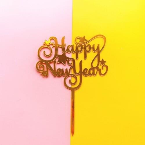 Shiny Cake Topper Happy New Year Cupcake Toppers Flags DIY Baking Baby Shower Kids Party Wedding Birthday