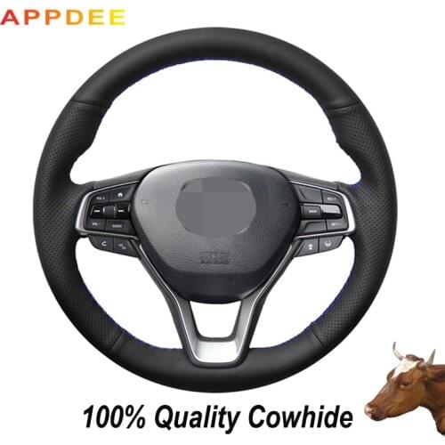 APPDEE Hand-stitched Black Genuine Leather Steering Wheel Cover for Honda Accord 10 2018 2019 Insight 2019
