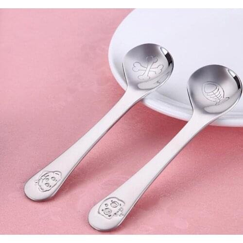 Children Feeding Spoon New Style Baby Infant Safe Spoon Stainless Steel Quality Spoon Curved Spoon Baby Practice Tableware