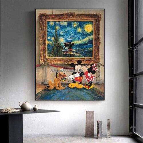 Canvas Paintings Disney Classic Anime Cartoon Mickey Minnie Mouse Poster Prints Wall Art Picture for Kids Living Room Home Decor