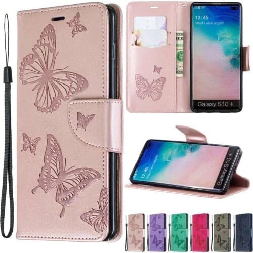 Leather Wallet Case For Samsung A02 A02S A12 A22 A32 A52 A72 A82 S21/S20 Plus/Ultra/FE Note20 Ultra Butterfly Embossed Flip Case