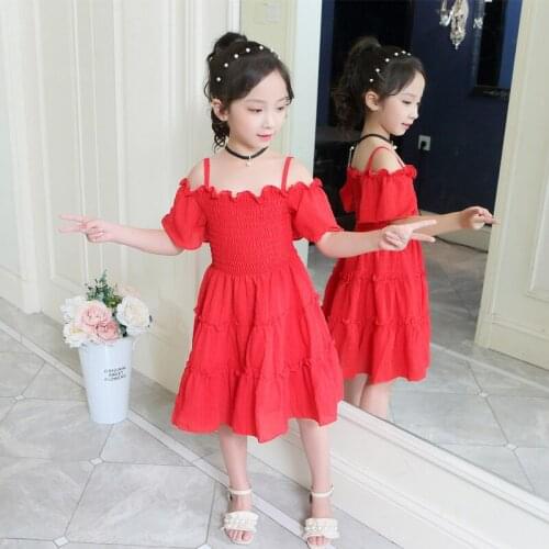 2020 Fashion Cute Summer Girls Dress Solid Color Sling Party Dress Girls Princess Dress 4 6 7 8 9 10 12 Years Kids Girls Clothes