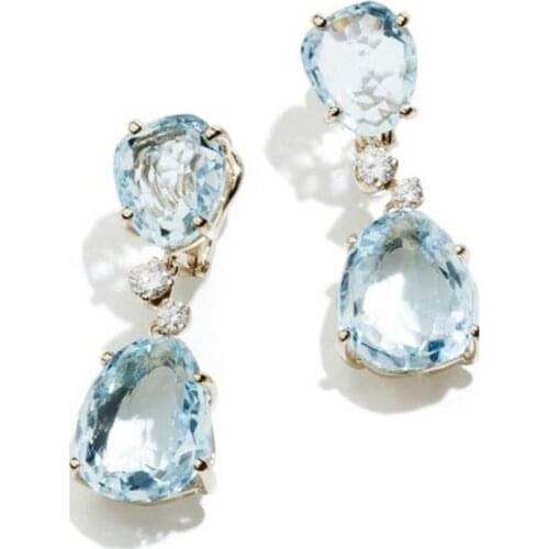 Trendy Light Blue Water Drop CZ Stone Earrings For Women Wedding Party Jewelry Cubic Zirconia Dangle Earring Brincos B5P002