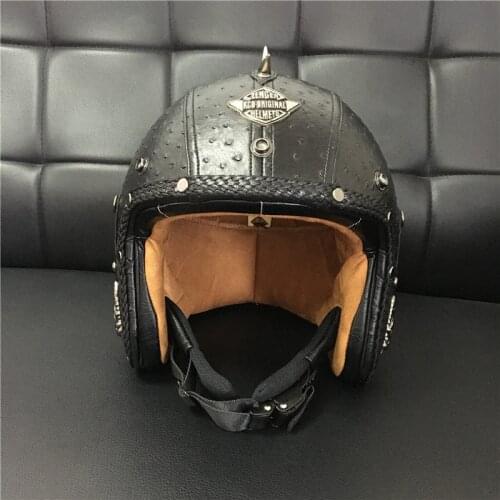 DOT Open Face Half Leather Helmet Moto Motorcycle Helmets vintage Motorbike Headguard Casque Casco For helmet