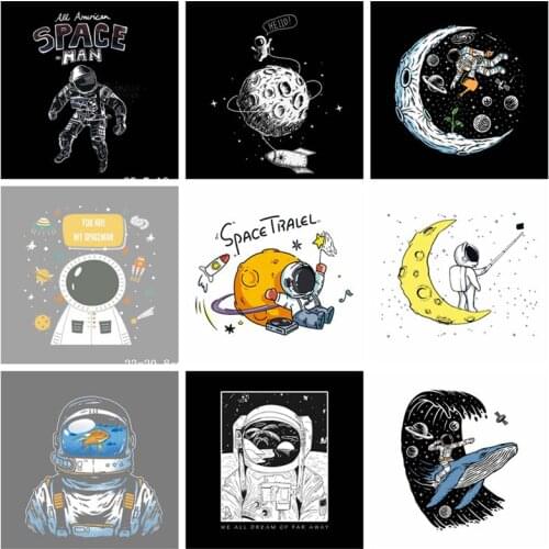 Space Astronaut Patterned Patch Iron-On Transfers For Clothing Planet Moon Stickers Cartoon Patches For Kids Clothing Badge