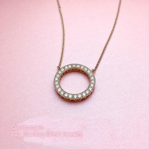 New Spring Original 925 Sterling Silver Hearts Necklace Clear CZ and Brand logo For Women Jewelry