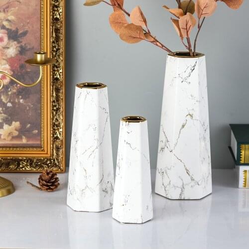 White Gold /Green Gold Facing(3 Sizes, 8, 10, 12 inch) Marble Ceramic Flower Vase Home Decor Vase and Table Centerpieces Vase