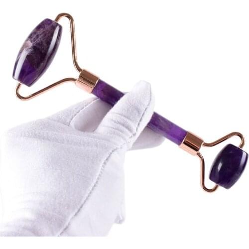 Wholesale Amethyst Face Roller Natural Stone Crystal Massager Facial Body Neck Health Skin Care Massage Gua Sha Detox Lifting