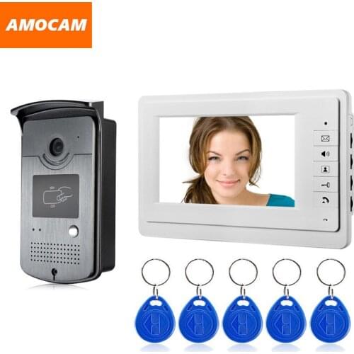 Wholesale 7 inch TFT Monitor Video Door Phone Bell Intercom 5 ID CCD IR Night Vision Waterproof Cameras wired video intercom