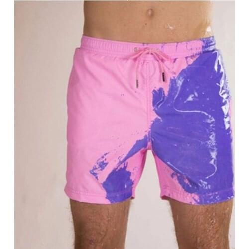 Color-changing Beach Shorts Men Quick Dry Swimwear Beach Pants Warm Color Discoloration Shorts Swimming Surfing Board Shorts
