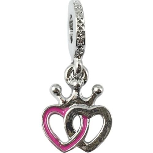 Crowned Hearts Pendant European Beads Fit Charms Bracelets&Bangles Necklace