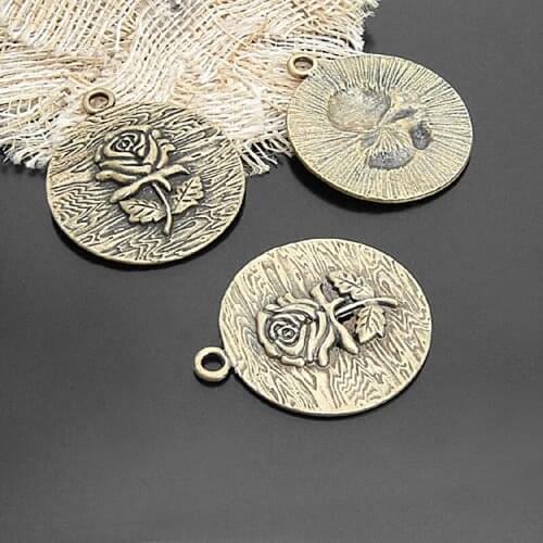 C041)10 pieces 38mm Antique Bronze Zinc Alloy Big Rose Pendants Diy Jewelry Findings Accessories Wholesale
