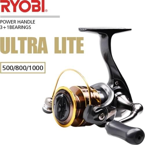 RYOBI new ULTRA LITE 500/800/1000 Spinning Fishing Reels 3+1BB Gear Ratio 5.2:1 Max Drag 3kg Metal Spool Mini Reel Fishing Coil