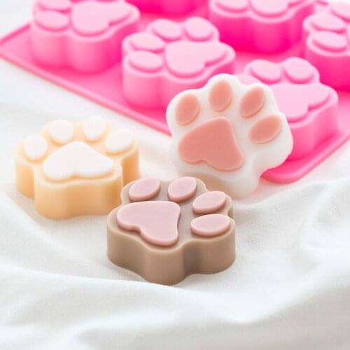6 Holes Cat Paw Shape Candle Silicone Soap Food Grade Mold Chocolate Mousse Cake Decorating Baking Tool Fondant