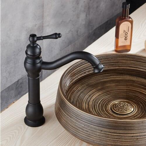 Basin Faucets Oil Rubbed Bronze Bathroom Deck Mounted Single Handle Single Hole WC Bathroom Faucet Hot and Cold Tap ZD011