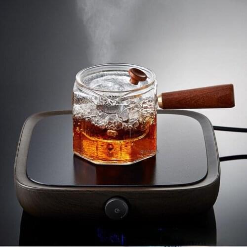 500Ml Glass Teapot With Infuser Liner Filter Glass Tea Maker With Wooden Handle Office Boil Tea Ware Set Teapot Kettle