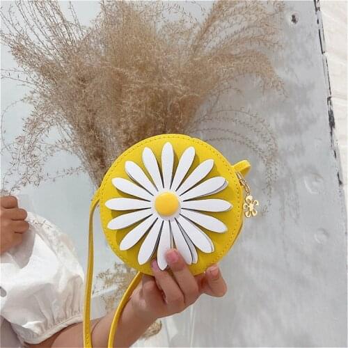 Lovely Children Small Crossbody Bags Cute Daisy Flower Baby Girls Coin Purse PU Leather Kids Shoulder Bag Accessories Handbags