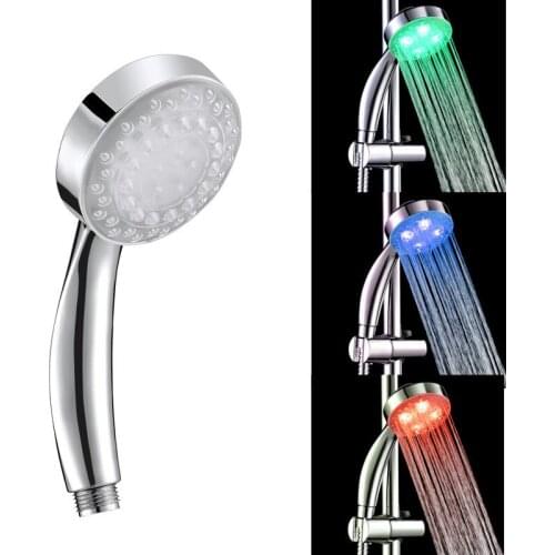 LED shower temperature control three color showers small showering hand Heads Single Round Head Romantic Automatic Dimming