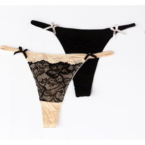 Sexy Thin Belt Milk Silk Lace Thong Stitching Contrast Large Size Underwear T Pants Wholesale US Size Panties G-String