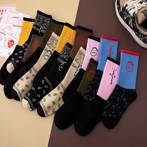 Harajuku Style Funny Cotton Cashew Flower Pattern Mid Tube Socks Hip Hop Style Unisex 1Pair Sports Sock Breathable